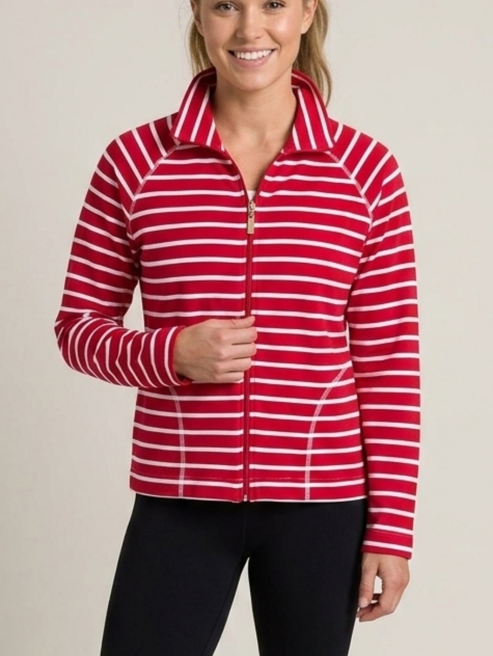 Cotton Red & White Striped Zip-Up Jacket